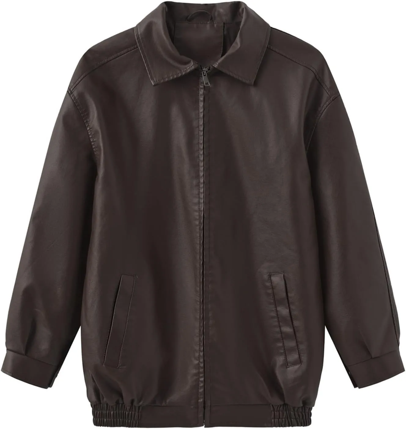 SGASY Women's Faux Leather Motorcycle Jacket Trendy Fall Clothes Oversized Zip Up Winter Coat Outerwear