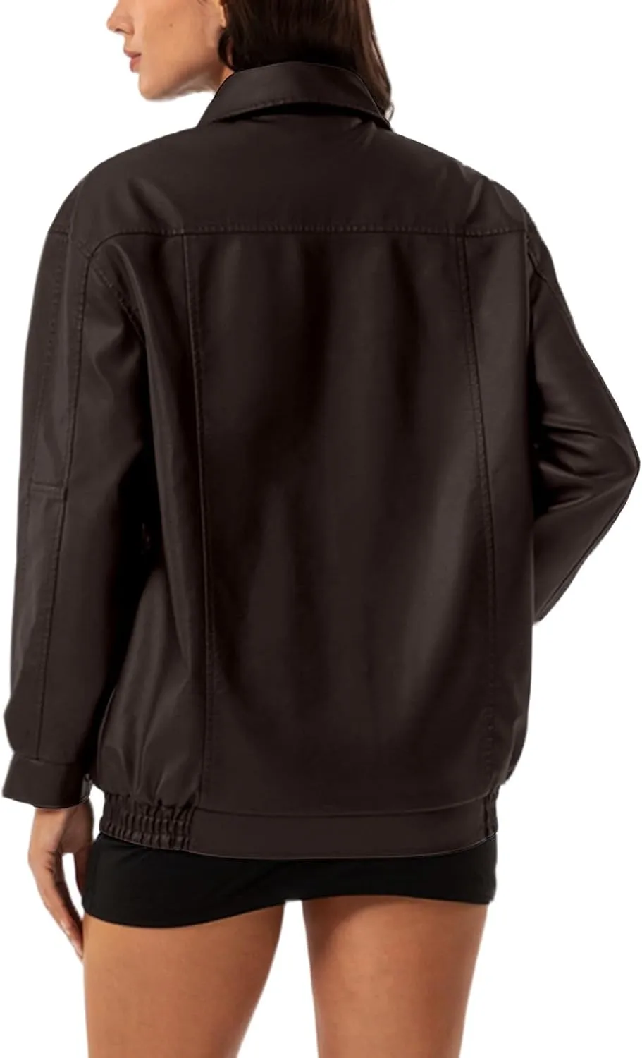 SGASY Women's Faux Leather Motorcycle Jacket Trendy Fall Clothes Oversized Zip Up Winter Coat Outerwear