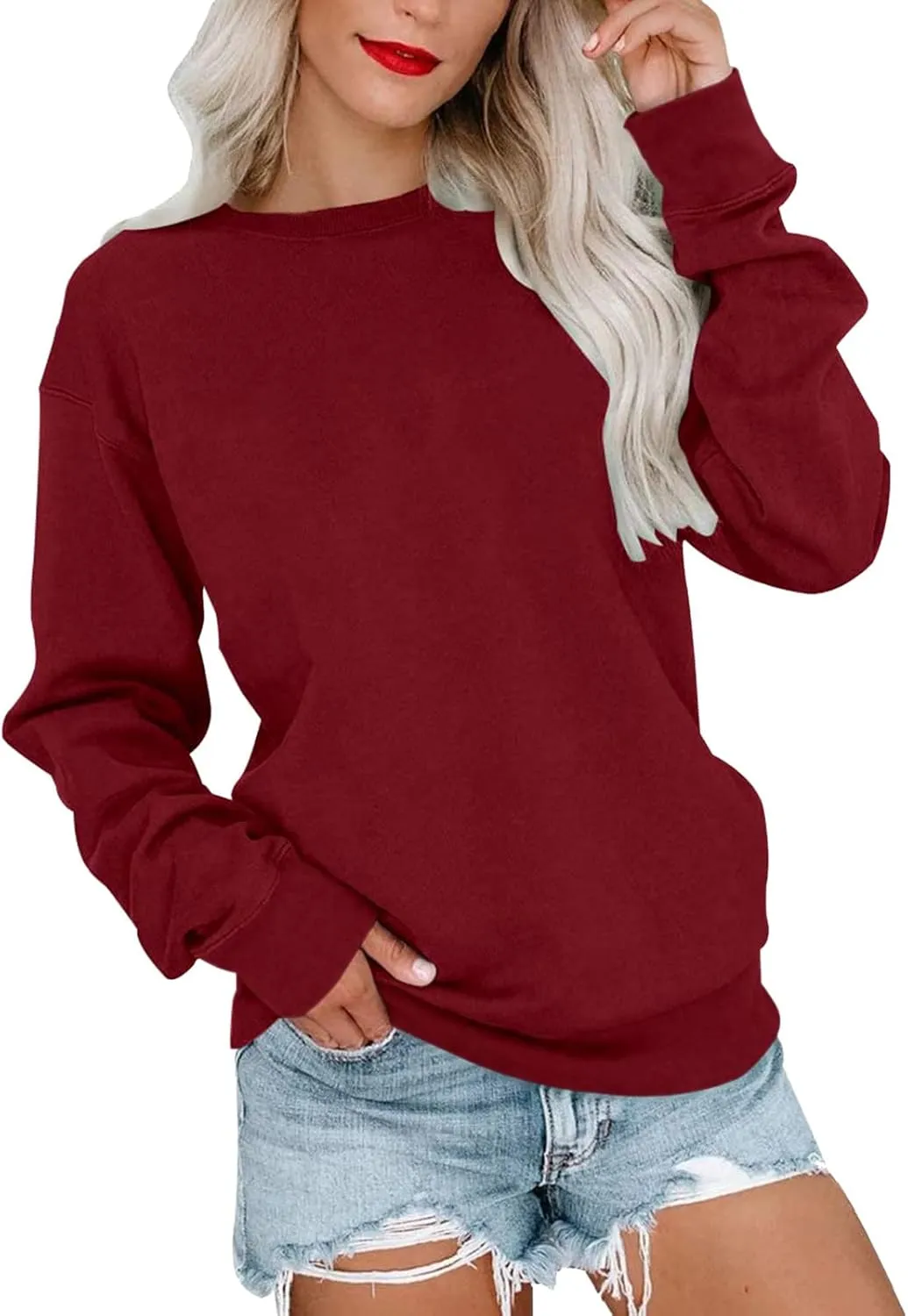 SHAOBGE Womens Fall Crewneck Sweatshirt Light Weight Casual Long Sleeve Oversized Sweatshirt Cute Pullover Fit Hoodies Tops