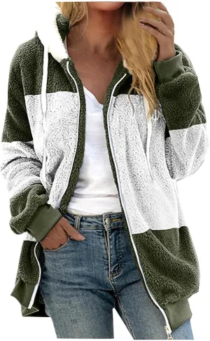 Sherpa Lined Jacket Women 2023 Fashion Casual Long Sleeve Color Block Zip Up Hoodies Fall Winter Sweatshirts Jackets