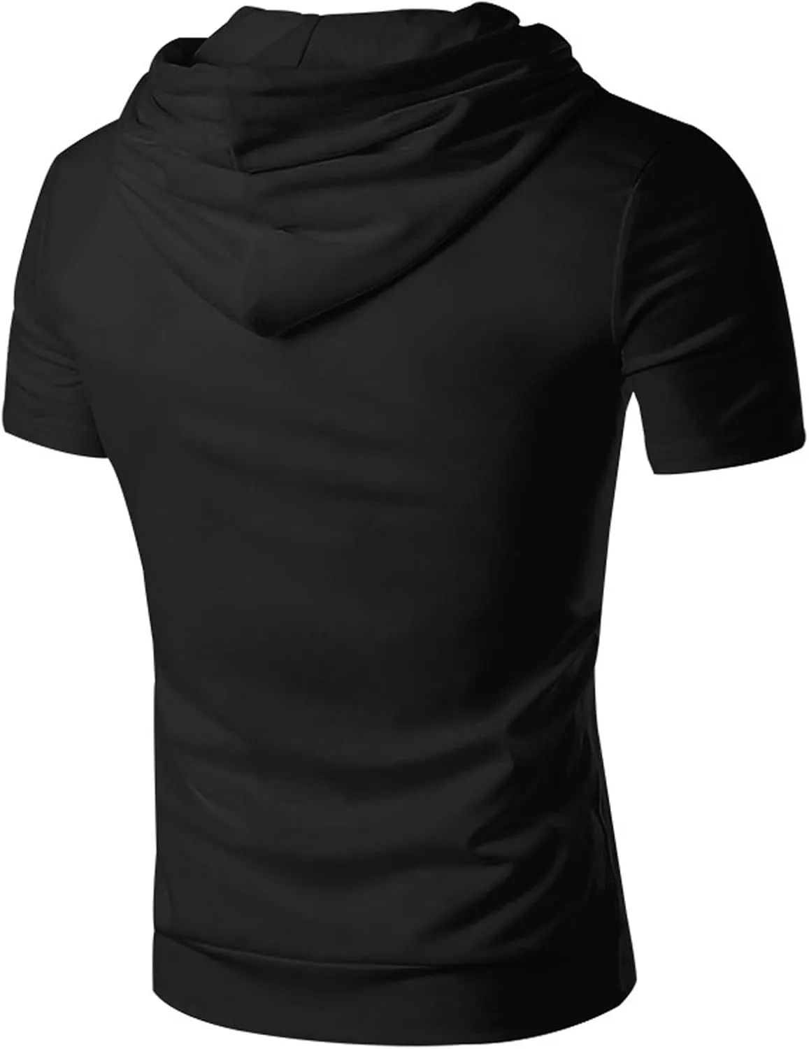 Short Sleeve Hoodies for Men Cotton Blend Summer Lightweight Hooded T-Shirt V Neck Pullover with Kangaroo Pocket