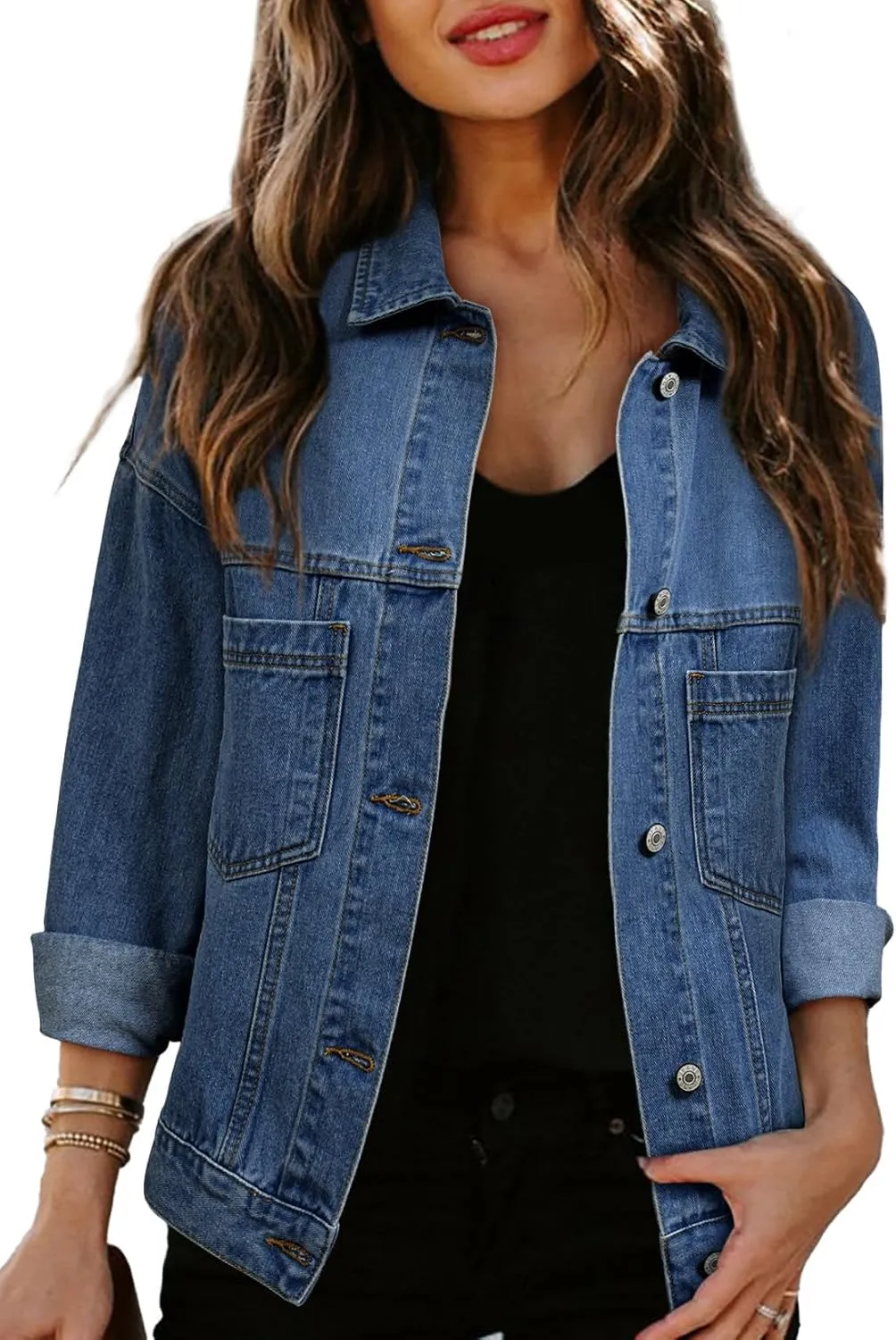 Sidefeel Women's Denim Jackets Casual Long Sleeve 2025 Spring Outfits Zimbaplatinum Jean Jacket