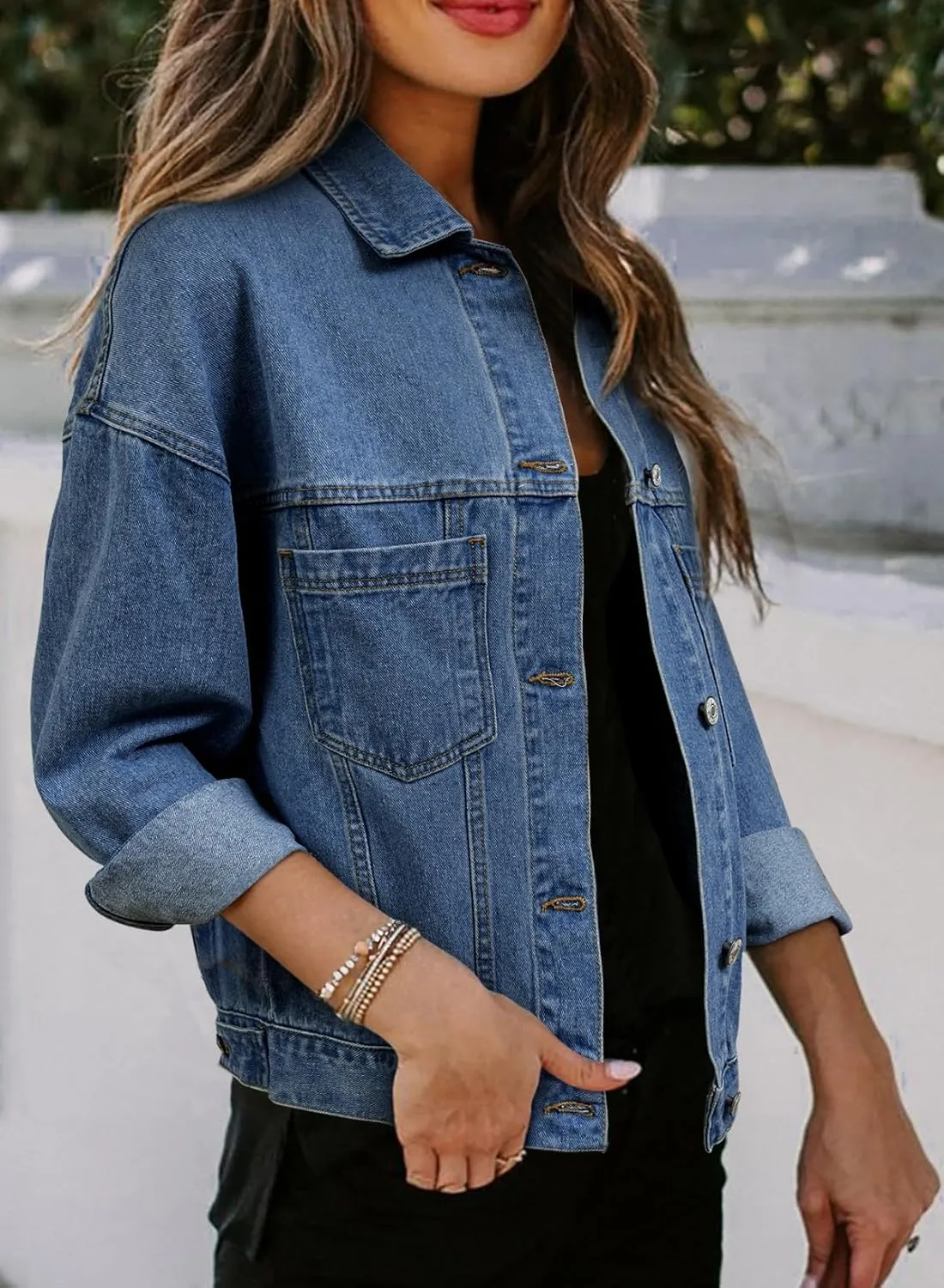 Sidefeel Women's Denim Jackets Casual Long Sleeve 2025 Spring Outfits Zimbaplatinum Jean Jacket