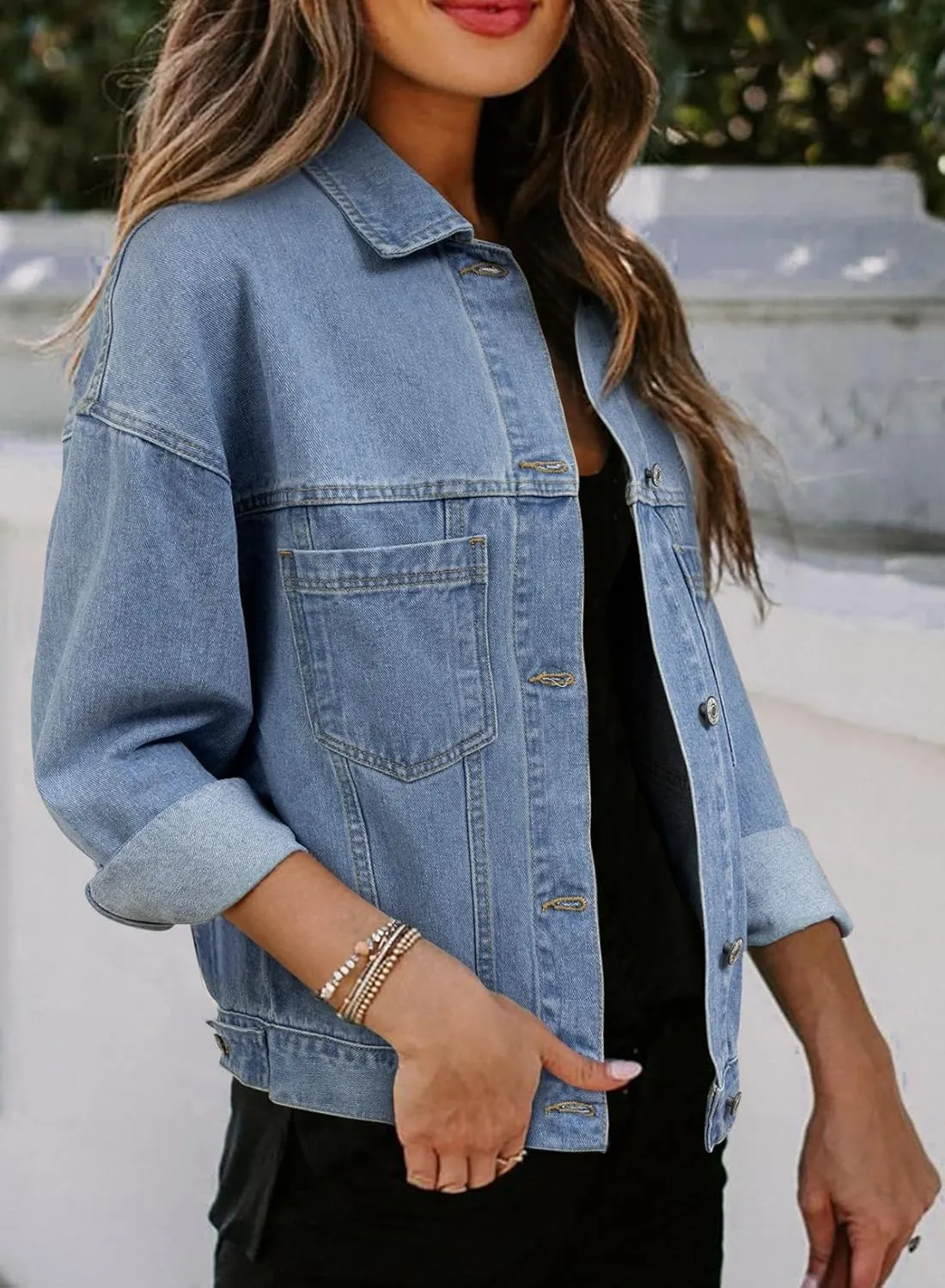 Sidefeel Women's Denim Jackets Casual Long Sleeve 2025 Spring Outfits Zimbaplatinum Jean Jacket