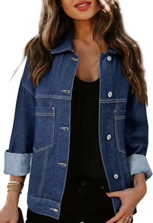 Sidefeel Women's Denim Jackets Casual Long Sleeve 2025 Spring Outfits Zimbaplatinum Jean Jacket