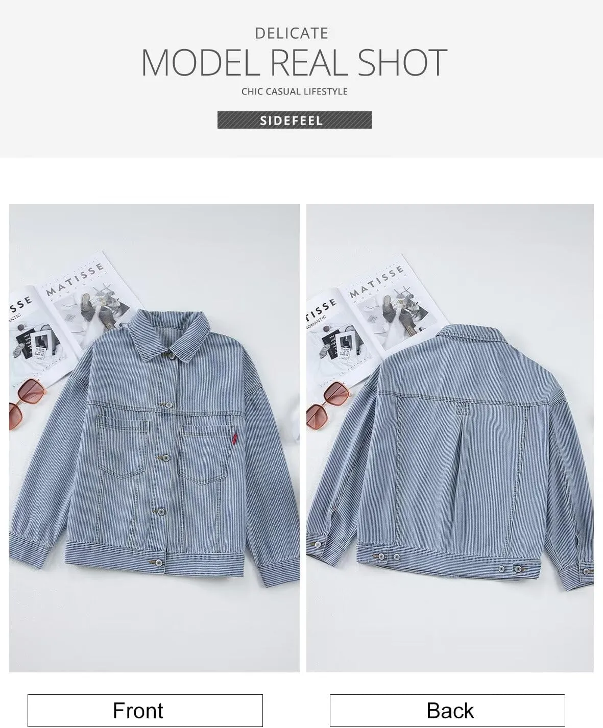 Sidefeel Women's Denim Jackets Casual Long Sleeve 2025 Spring Outfits Zimbaplatinum Jean Jacket