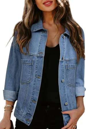 Sidefeel Women's Denim Jackets Casual Long Sleeve 2025 Spring Outfits Zimbaplatinum Jean Jacket