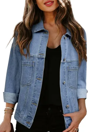 Sidefeel Women's Denim Jackets Casual Long Sleeve 2025 Spring Outfits Zimbaplatinum Jean Jacket