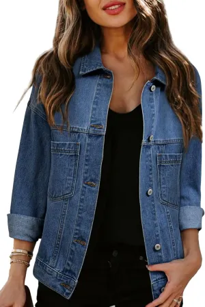 Sidefeel Women's Denim Jackets Casual Long Sleeve 2025 Spring Outfits Zimbaplatinum Jean Jacket
