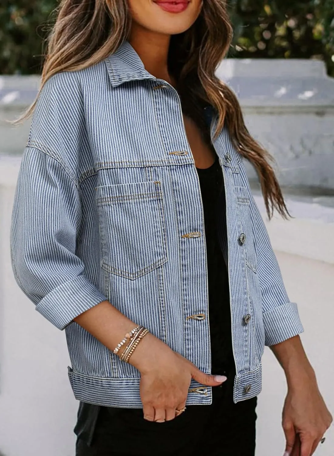 Sidefeel Women's Denim Jackets Casual Long Sleeve 2025 Spring Outfits Zimbaplatinum Jean Jacket