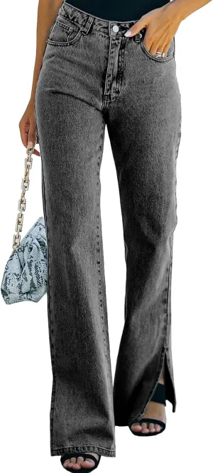 Sidefeel Women's Ripped High Waisted Flared Jeans Wide Leg Destroyed Denim Pants