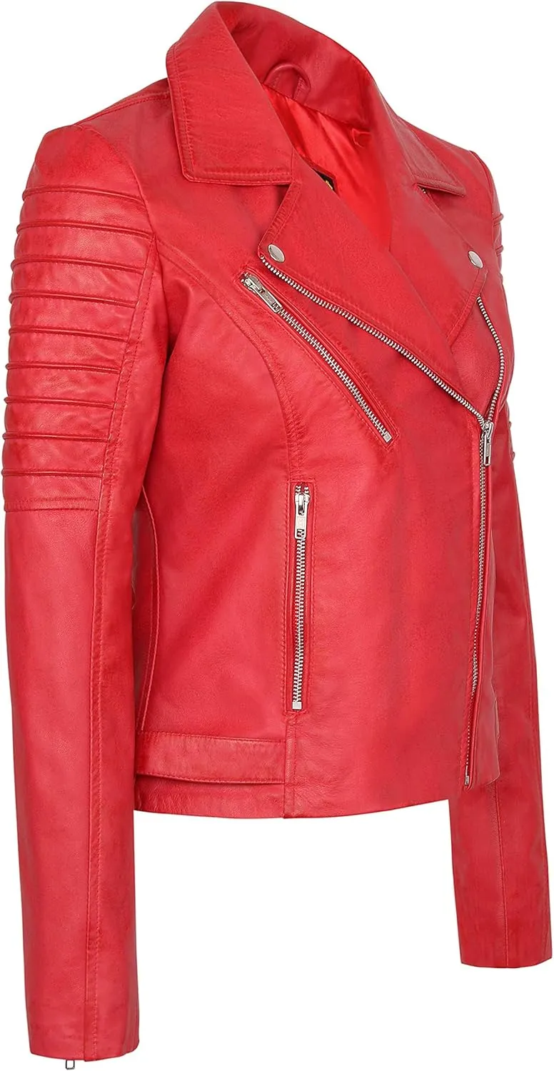 Skylinewears Womens Leather Jacket Bomber Motorcycle Biker Real Lambskin Leather Jackets