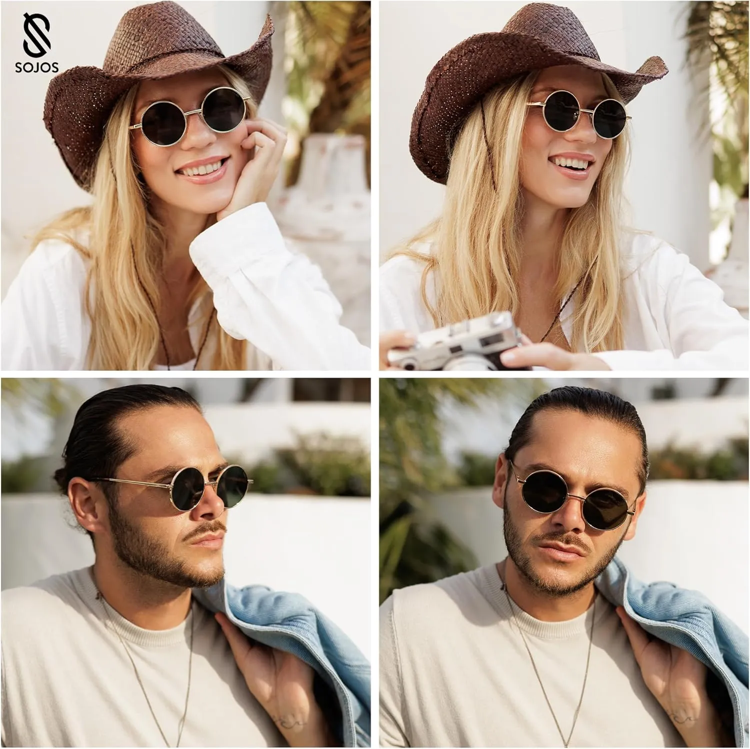 SOJOS Small Round Polarized Sunglasses for Women Men Retro Sun Glasses Vintage Shades UV400 Protection SJ1243