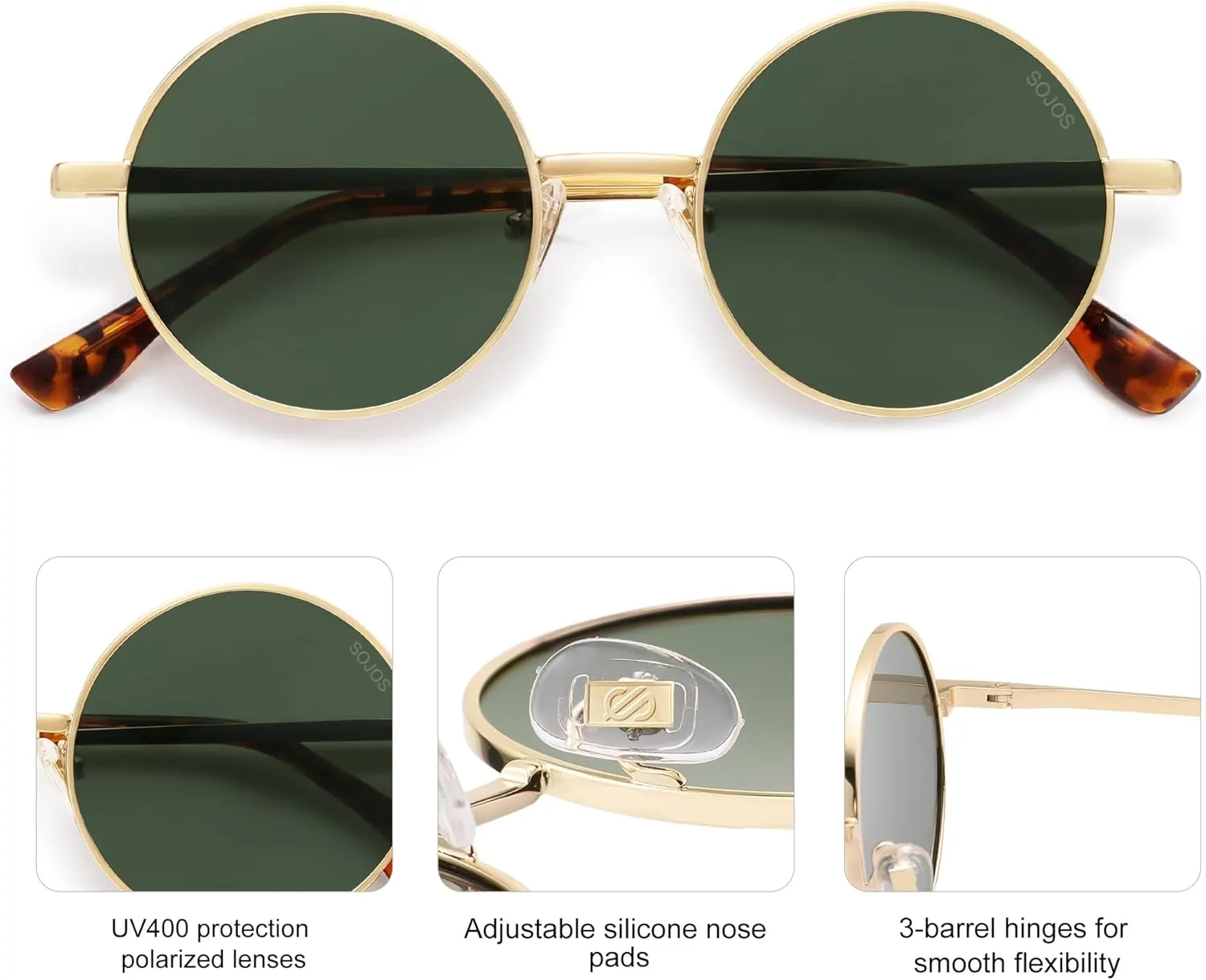 SOJOS Small Round Polarized Sunglasses for Women Men Retro Sun Glasses Vintage Shades UV400 Protection SJ1243