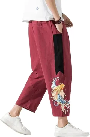 Spring Summer Men Wide Leg Pants Harajuku Harem Pants Male Vintage Loose Casual Jogging Pants Embroidery Trousers