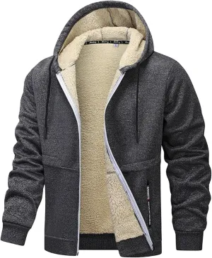SUWBMHWE Fleece Lined Jackets for Men Winter Coats Zip Up Hoodies Sweatshirts Warm Sherpa Cardigan Sweater with Pocket