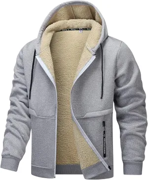 SUWBMHWE Fleece Lined Jackets for Men Winter Coats Zip Up Hoodies Sweatshirts Warm Sherpa Cardigan Sweater with Pocket