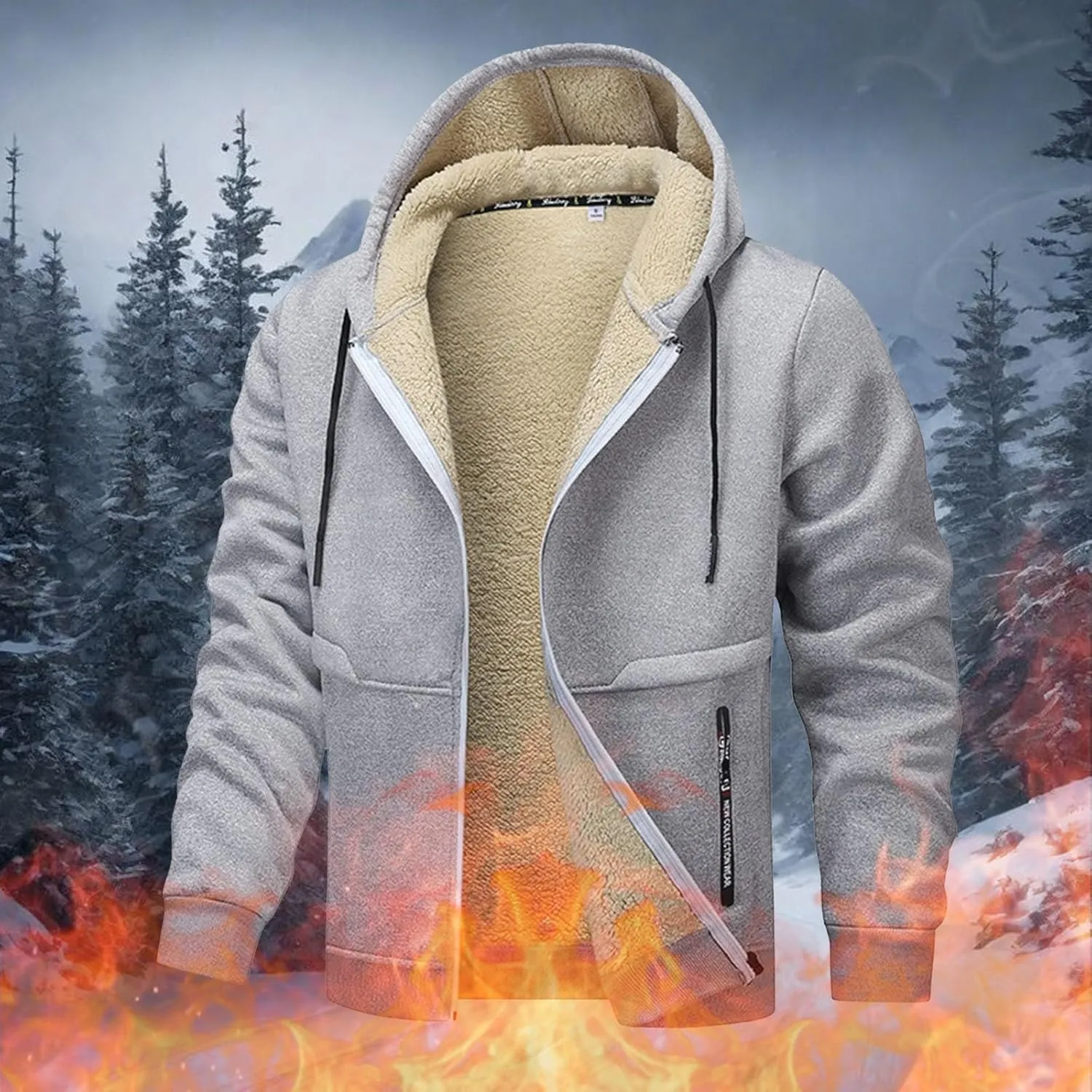 SUWBMHWE Fleece Lined Jackets for Men Winter Coats Zip Up Hoodies Sweatshirts Warm Sherpa Cardigan Sweater with Pocket