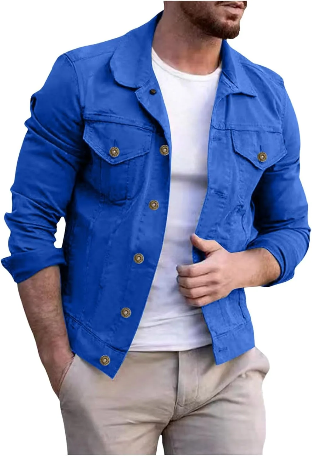 SUWBMHWE Men's Casual Classic Denim Jacket Military Jackets Slim Fit Fashion Jean Coat Button Down Cowboy Coats