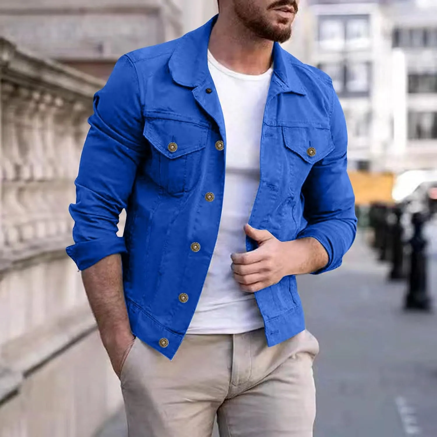 SUWBMHWE Men's Casual Classic Denim Jacket Military Jackets Slim Fit Fashion Jean Coat Button Down Cowboy Coats