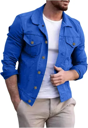 SUWBMHWE Men's Casual Classic Denim Jacket Military Jackets Slim Fit Fashion Jean Coat Button Down Cowboy Coats