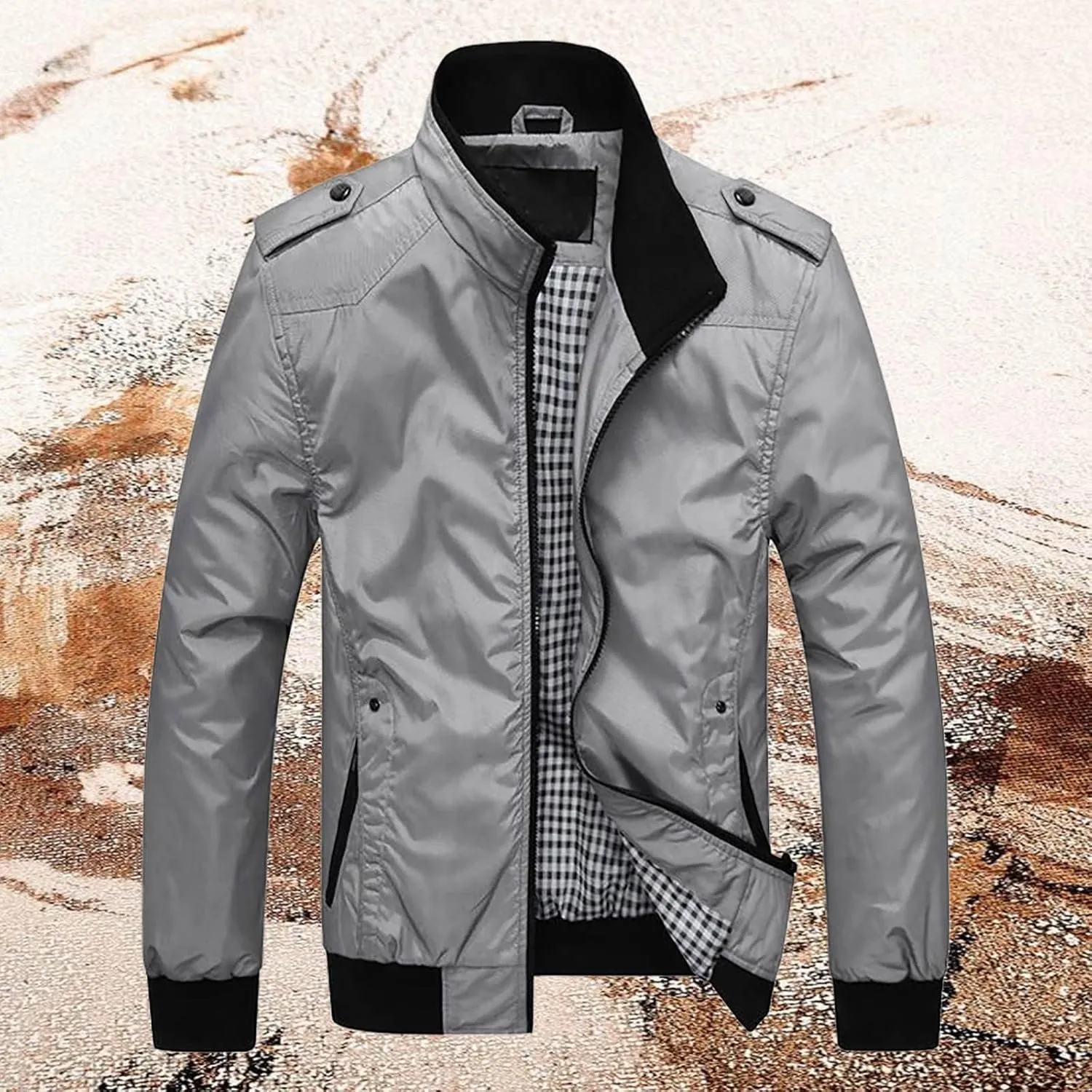 SUWBMHWE Men's Casual Shell Jacket Zip Up Windbreaker Outdoor Recreation Coat Bomber Jacket Coat Fall Winter Jackets for Men
