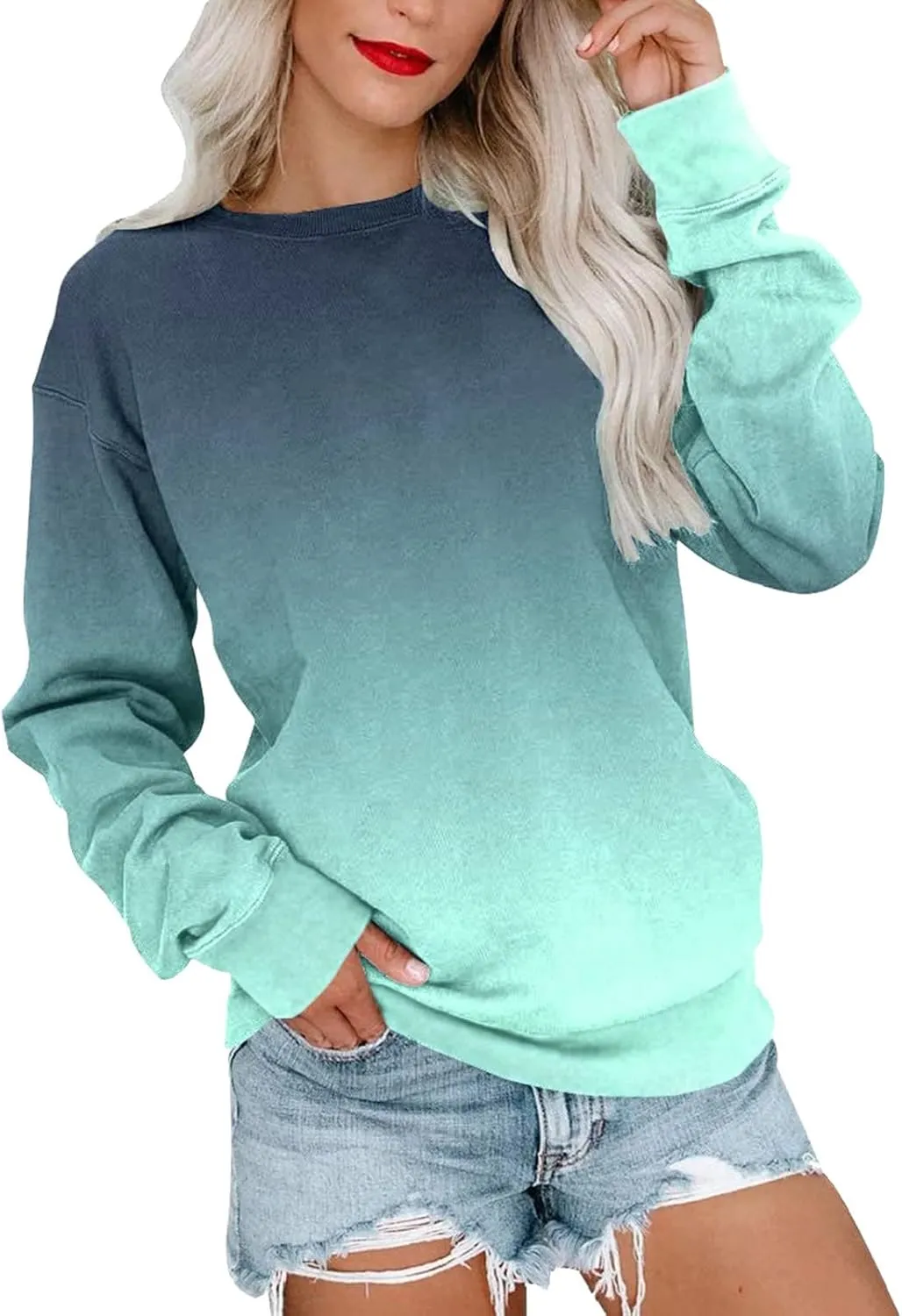 Sweatshirt for Women Fall Sweatshirts Womens Casual Crewneck Long Sleeve Graphic Tie Dye Tunic Tops Loose Fitting Pullovers