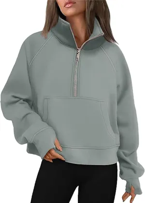 Sweatshirt for Women Sweatshirts Half Zip Cropped Pullover Fleece Quarter Zipper Hoodies Fall Outfit Clothes Thumb Hole
