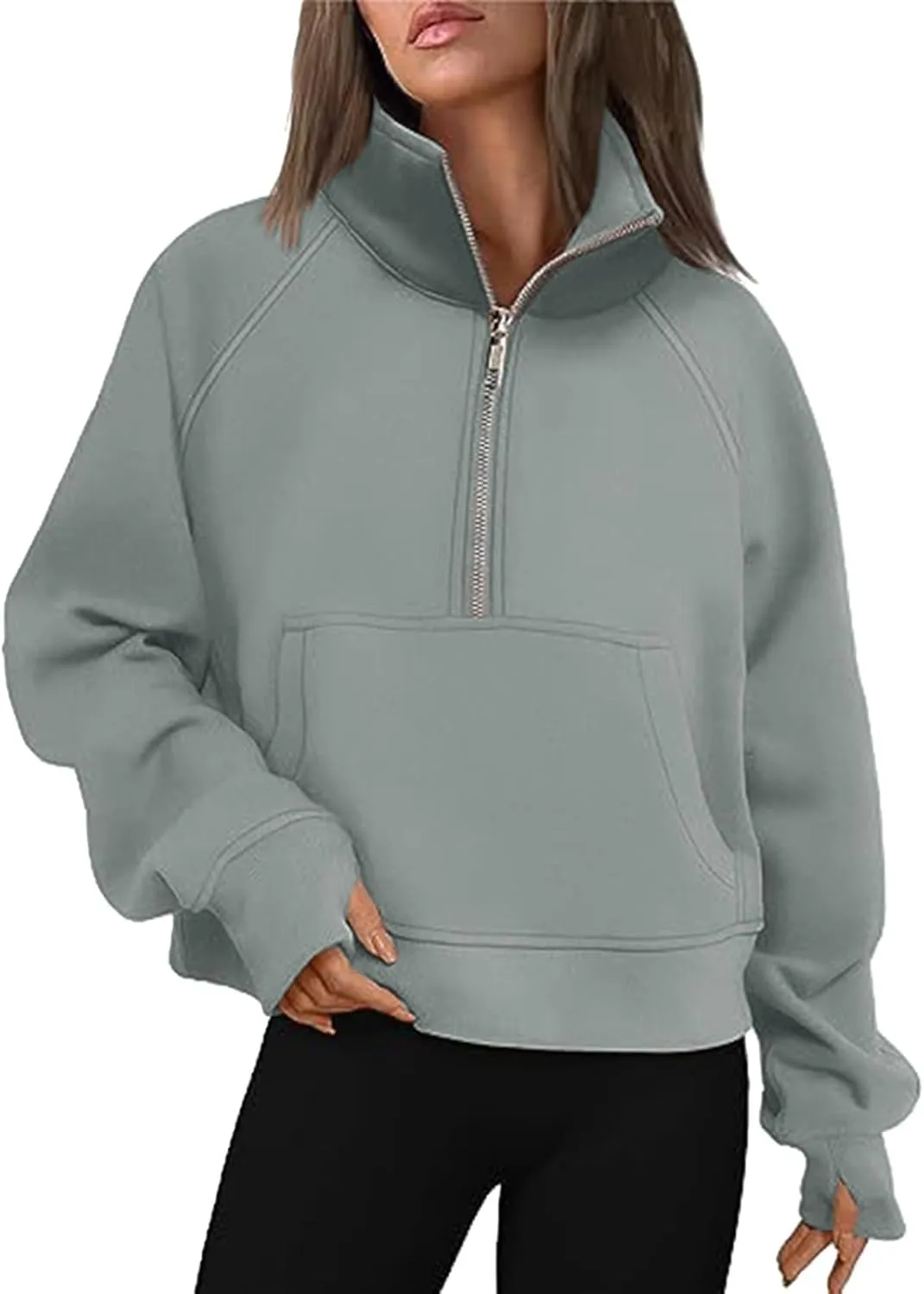 Sweatshirt for Women Sweatshirts Half Zip Cropped Pullover Fleece Quarter Zipper Hoodies Fall Outfit Clothes Thumb Hole