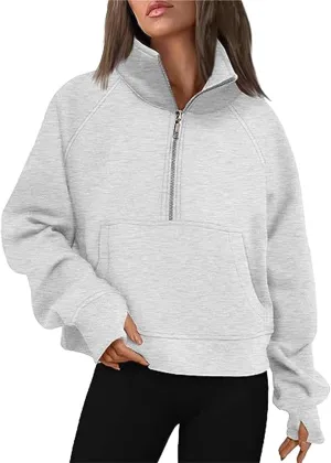 Sweatshirt for Women Sweatshirts Half Zip Cropped Pullover Fleece Quarter Zipper Hoodies Fall Outfit Clothes Thumb Hole