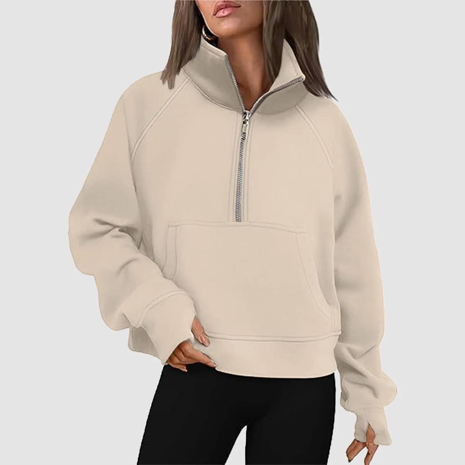 Sweatshirt for Women Sweatshirts Half Zip Cropped Pullover Fleece Quarter Zipper Hoodies Fall Outfit Clothes Thumb Hole