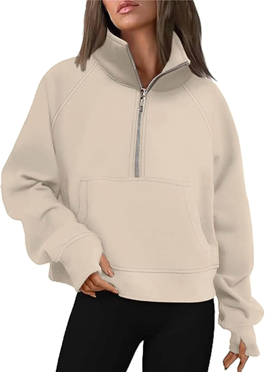 Sweatshirt for Women Sweatshirts Half Zip Cropped Pullover Fleece Quarter Zipper Hoodies Fall Outfit Clothes Thumb Hole