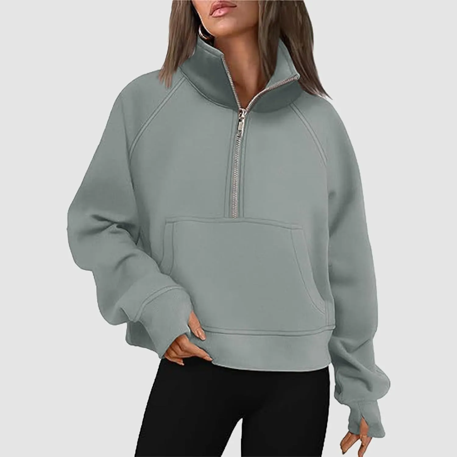 Sweatshirt for Women Sweatshirts Half Zip Cropped Pullover Fleece Quarter Zipper Hoodies Fall Outfit Clothes Thumb Hole