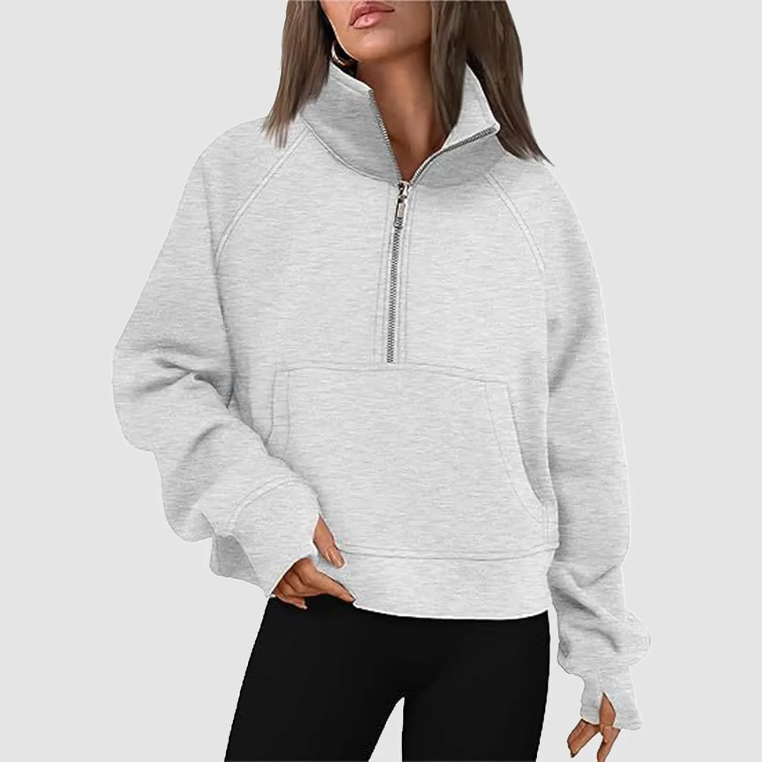 Sweatshirt for Women Sweatshirts Half Zip Cropped Pullover Fleece Quarter Zipper Hoodies Fall Outfit Clothes Thumb Hole