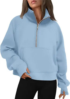 Sweatshirt for Women Sweatshirts Half Zip Cropped Pullover Fleece Quarter Zipper Hoodies Fall Outfit Clothes Thumb Hole