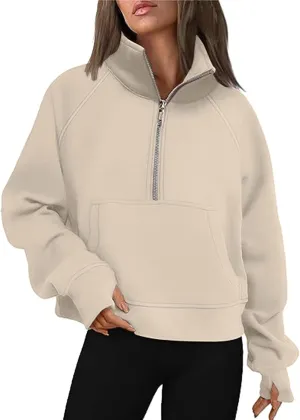 Sweatshirt for Women Sweatshirts Half Zip Cropped Pullover Fleece Quarter Zipper Hoodies Fall Outfit Clothes Thumb Hole