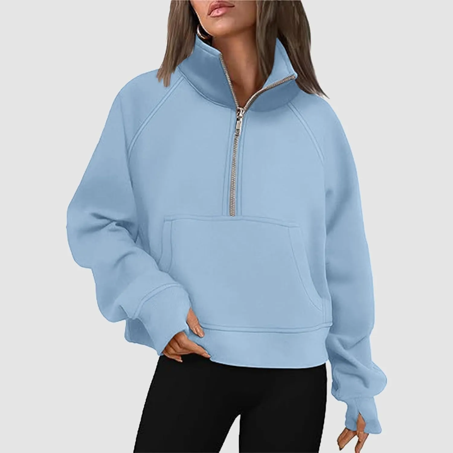 Sweatshirt for Women Sweatshirts Half Zip Cropped Pullover Fleece Quarter Zipper Hoodies Fall Outfit Clothes Thumb Hole