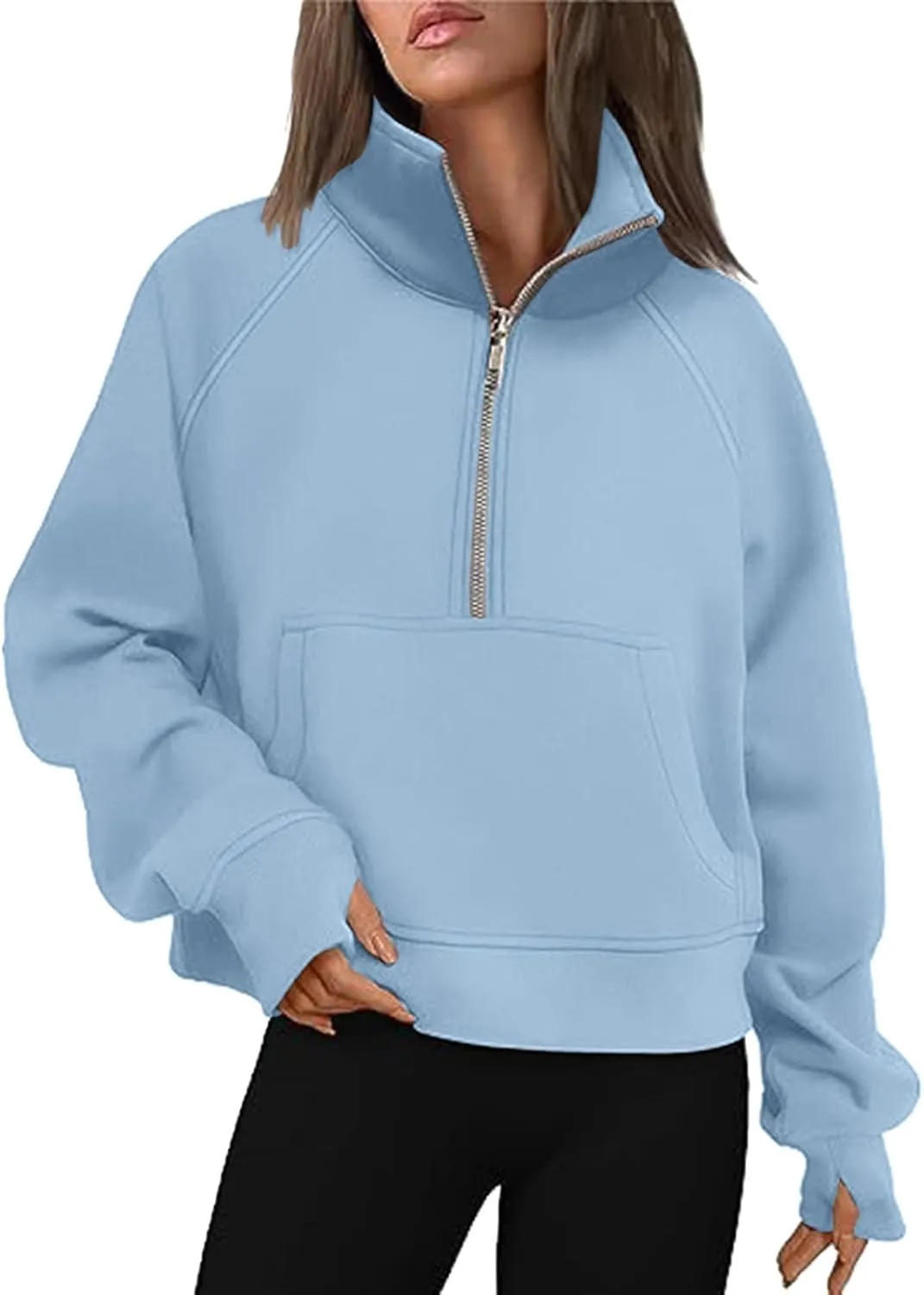 Sweatshirt for Women Sweatshirts Half Zip Cropped Pullover Fleece Quarter Zipper Hoodies Fall Outfit Clothes Thumb Hole