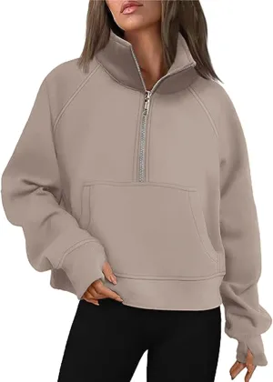 Sweatshirt for Women Sweatshirts Half Zip Cropped Pullover Fleece Quarter Zipper Hoodies Fall Outfit Clothes Thumb Hole