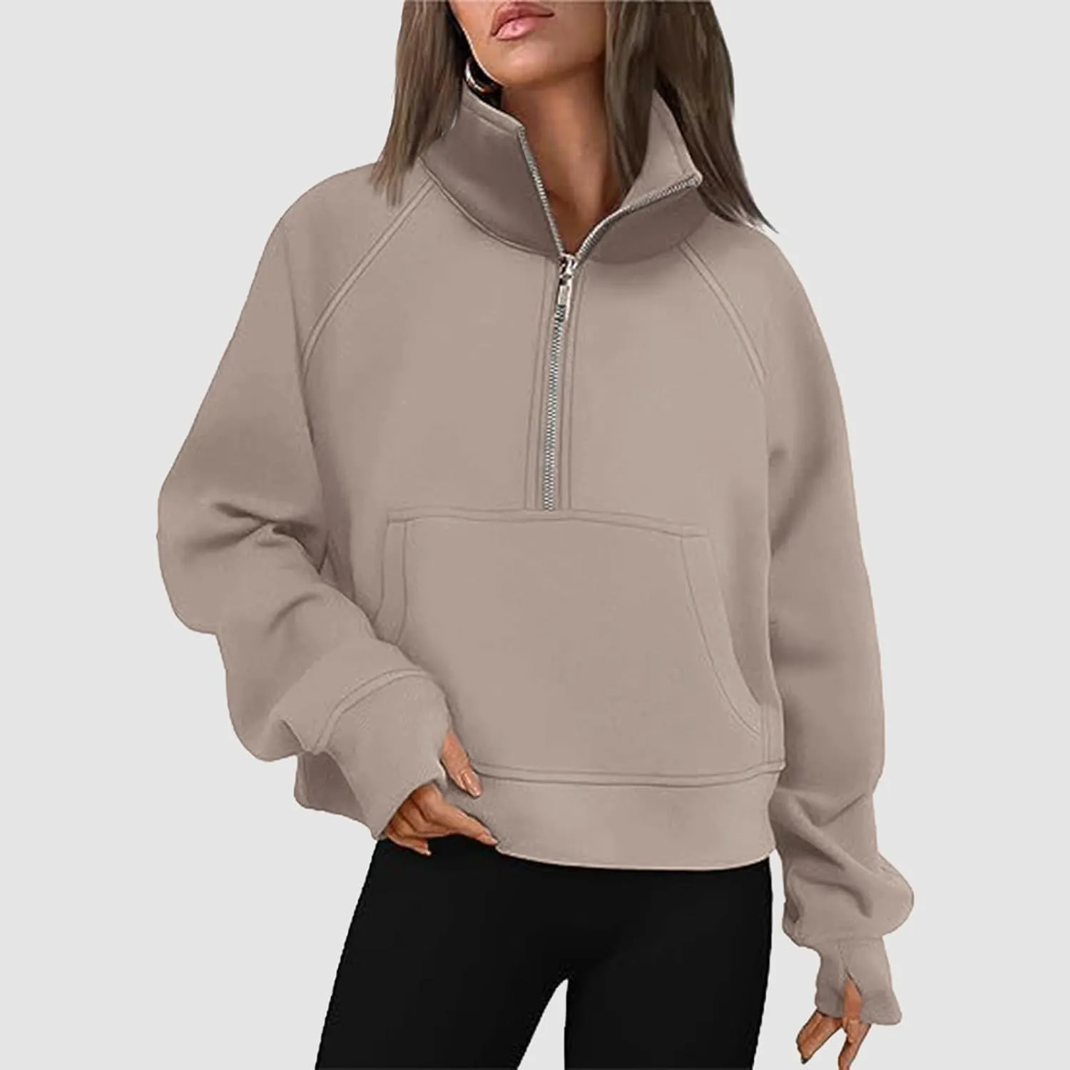 Sweatshirt for Women Sweatshirts Half Zip Cropped Pullover Fleece Quarter Zipper Hoodies Fall Outfit Clothes Thumb Hole