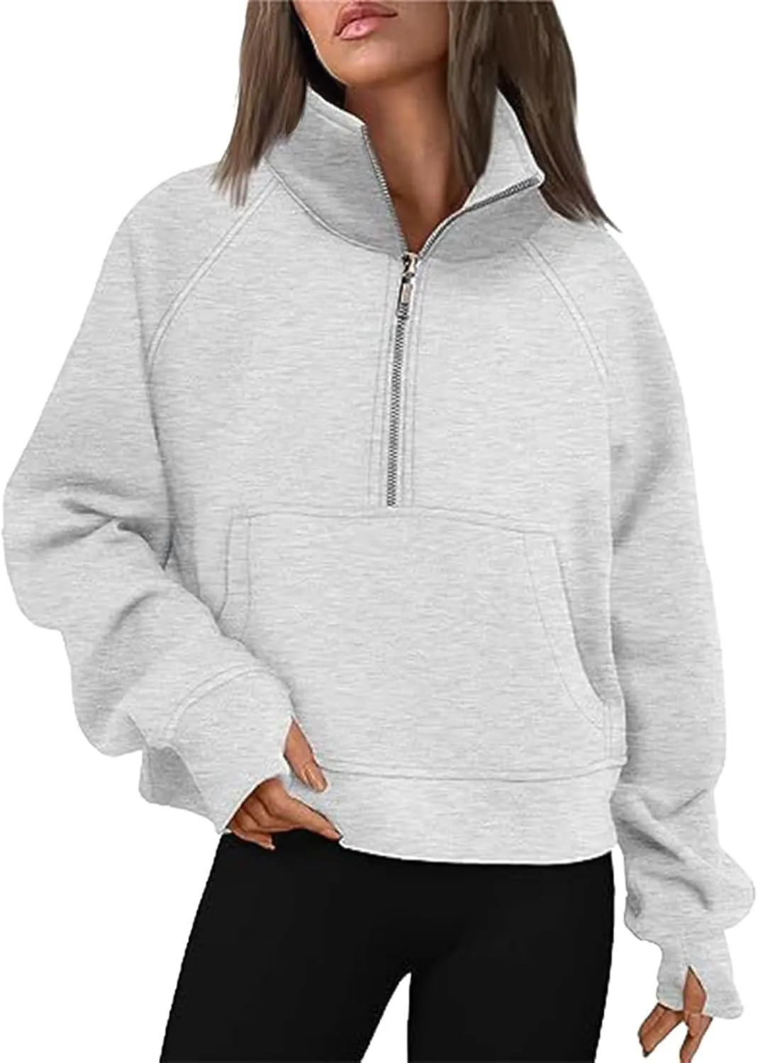 Sweatshirt for Women Sweatshirts Half Zip Cropped Pullover Fleece Quarter Zipper Hoodies Fall Outfit Clothes Thumb Hole