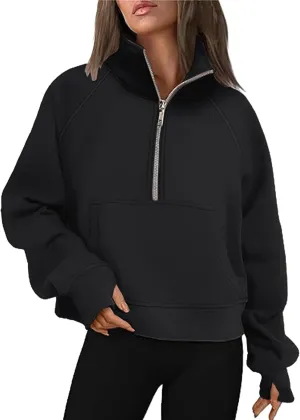Sweatshirt for Women Sweatshirts Half Zip Cropped Pullover Fleece Quarter Zipper Hoodies Fall Outfit Clothes Thumb Hole