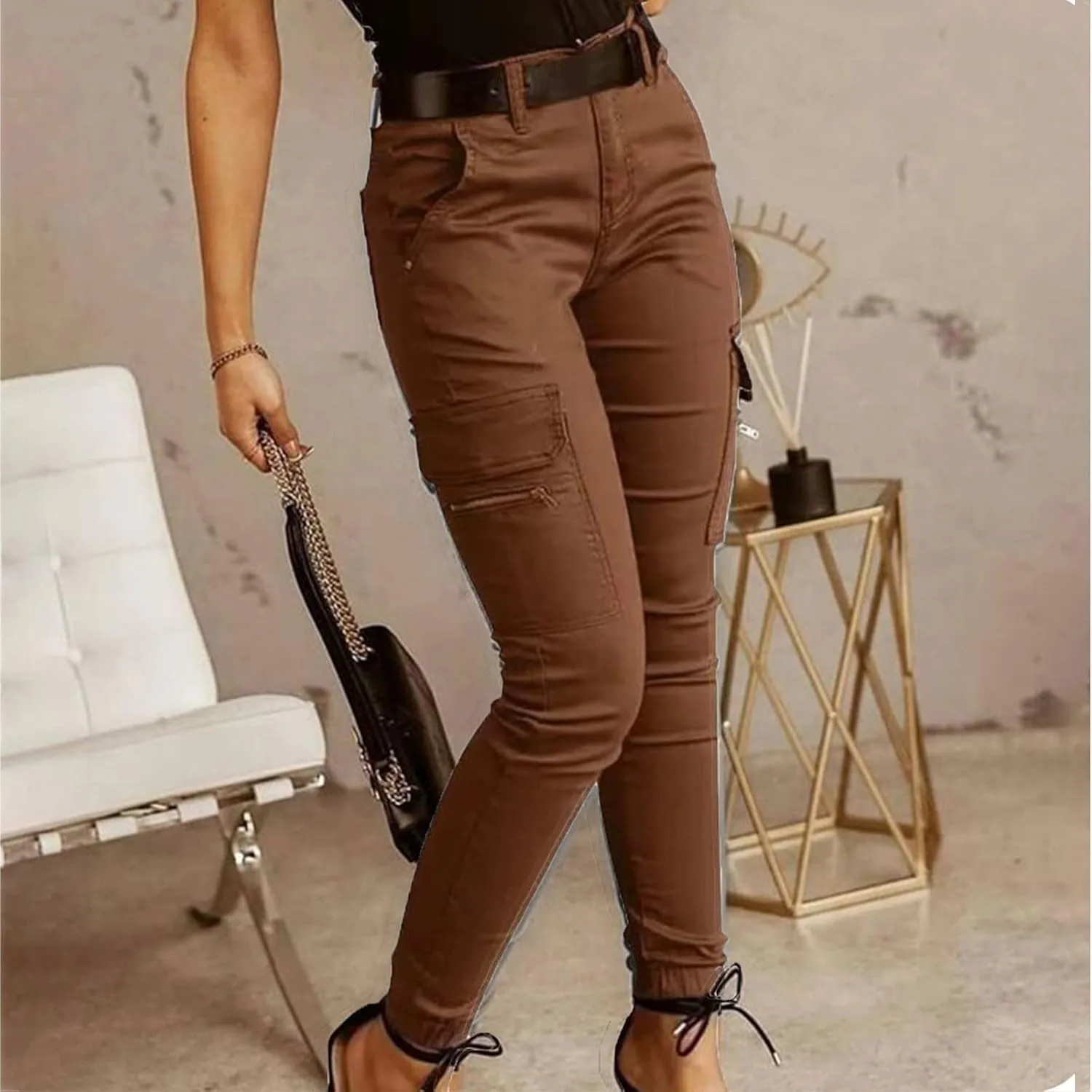Tactical Pants for Women Skinny Stretch Cargo Pants High Waisted Straight Leg Pants Bound Feet Ripstop Cargo Trousers