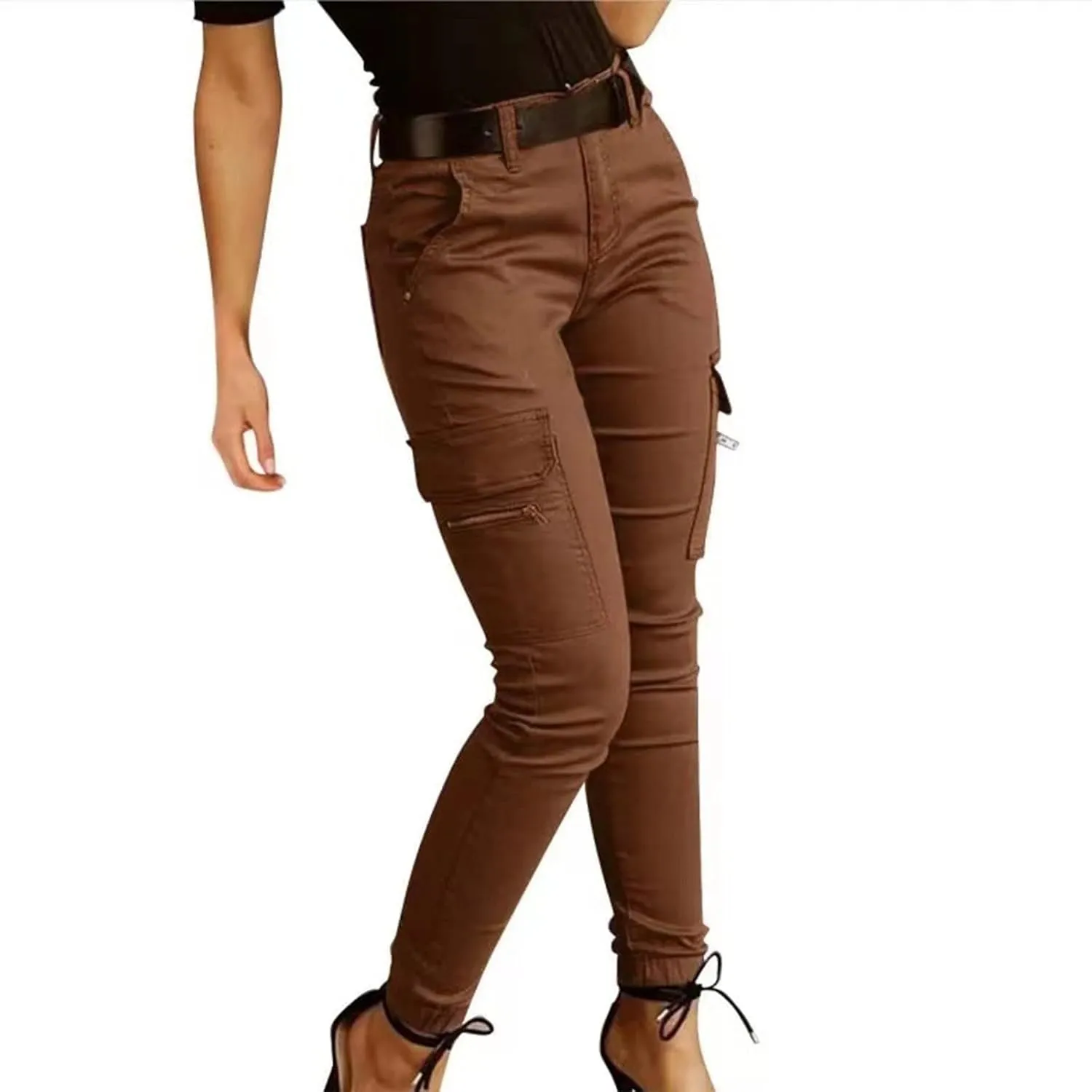 Tactical Pants for Women Skinny Stretch Cargo Pants High Waisted Straight Leg Pants Bound Feet Ripstop Cargo Trousers