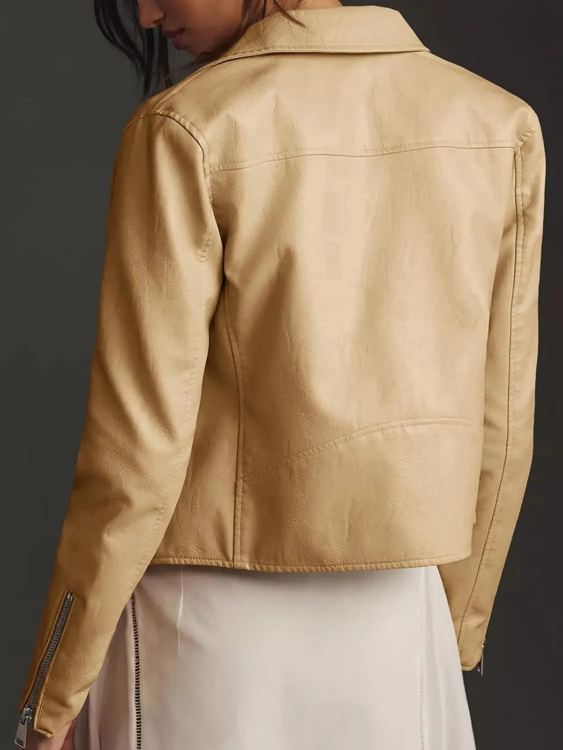 Tankaneo Womens Faux Leather Jackets Cropped Bomber Trendy Zip Up Motorcycle Biker Coat