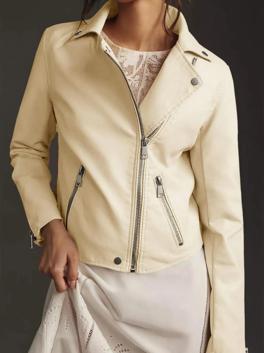 Tankaneo Womens Faux Leather Jackets Cropped Bomber Trendy Zip Up Motorcycle Biker Coat