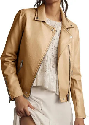 Tankaneo Womens Faux Leather Jackets Cropped Bomber Trendy Zip Up Motorcycle Biker Coat