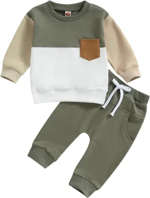 Toddler Baby Boy Clothes Color Block Pullover Sweatshirt Top Elastic Waist Pockets Joggers Pants 2Pcs Fall Outfit