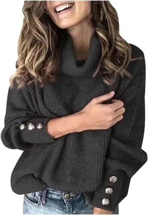 Turtleneck Sweater Women Oversized Cable Knit Sweater Cowl Neck Chunky Sweater Winter Plus Size Cute Pullover Jumper