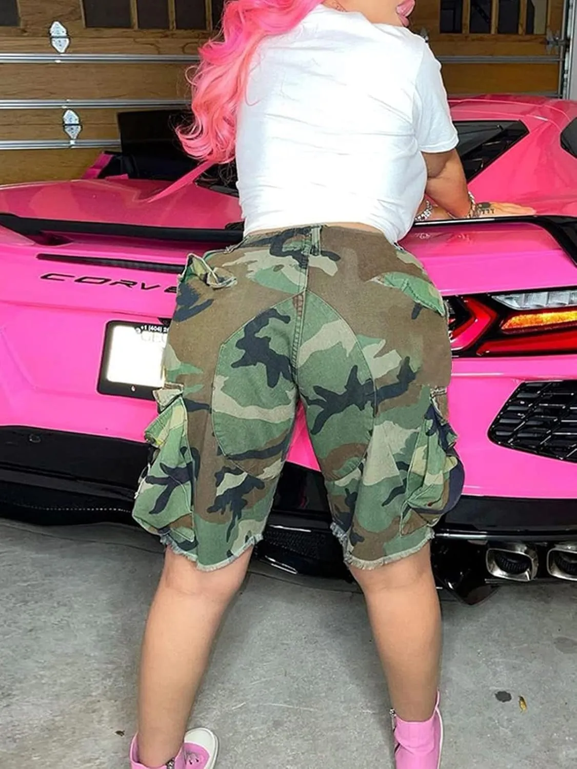 Unybwonn Women Camo Shorts Wide Leg Camouflage Cargo Long Shorts Army Fatigue Plus Size Y2k Bermuda Jorts with Pockets